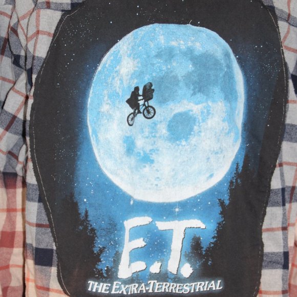E.T. Vintage Patched Flannel Adult XL unisex Distressed Plaid One of a Kind - Picture 5 of 8